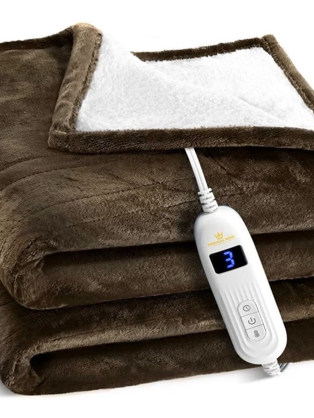 Plush Sherpa Electric Throw Blanket - Brown